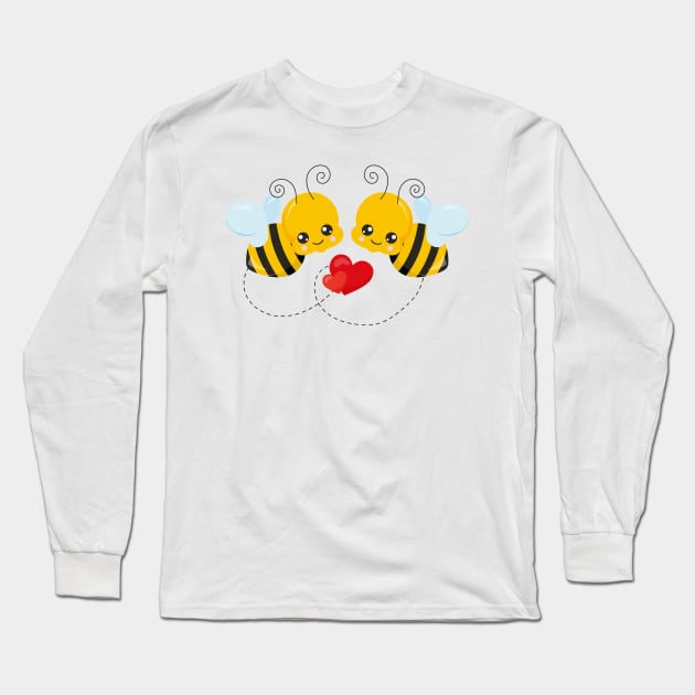 Cute Bee Valentine's day Design Long Sleeve T-Shirt by P-ashion Tee